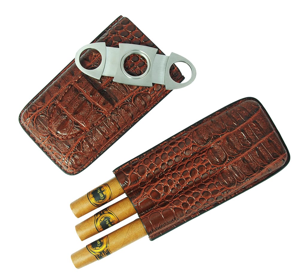 3 Cigar Croco Leather Pouch