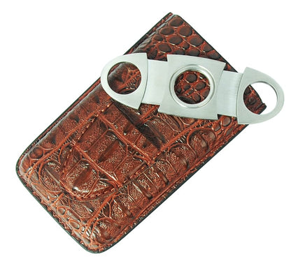 3 Cigar Croco Leather Pouch