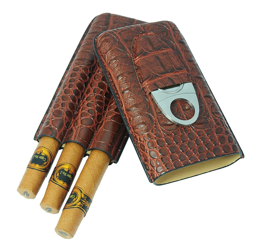 3 Cigar Croco Leather Pouch